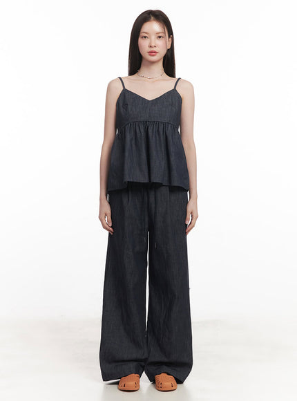 Cotton Denim Wide-Leg Pants IY509