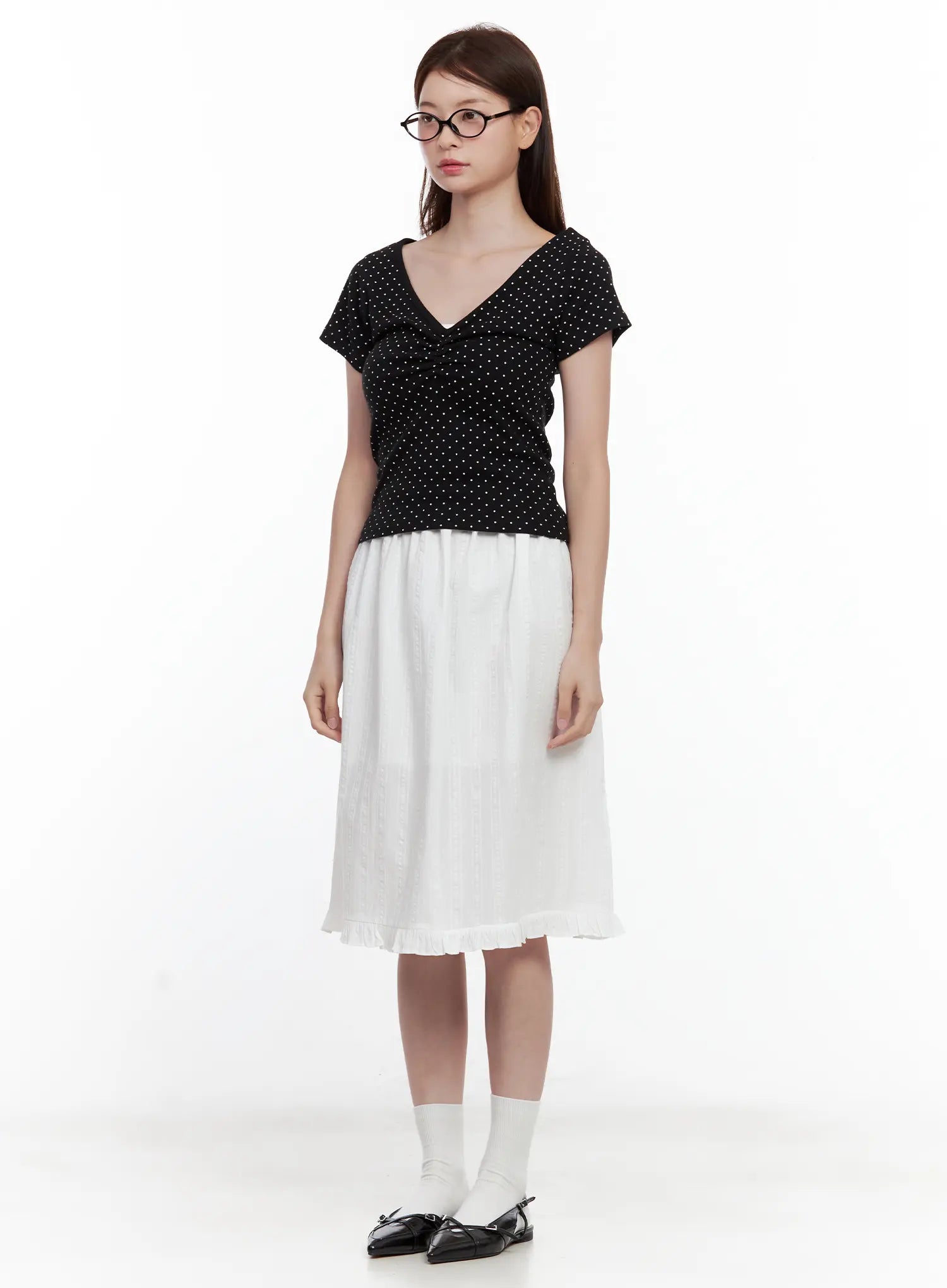 polka-dot-shirred-v-neck-top