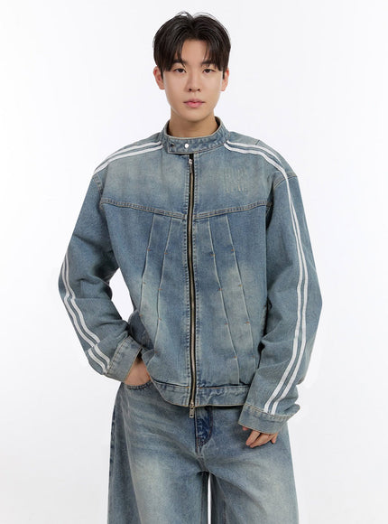 Men's Denim Zip-Up Track Jacket IF528