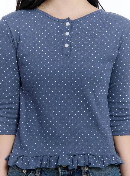polka-dot-frill-hem-3-4-sleeve-top-im513