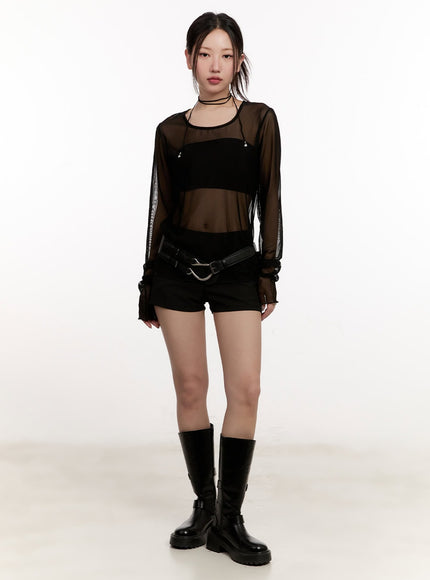 Sheer Long-Sleeve Layering Top CM510