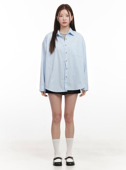 Collared Loose-Fit Button-Down Shirt IJ527