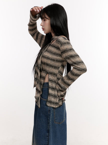 Distressed Striped Sweater with Scarf CJ531