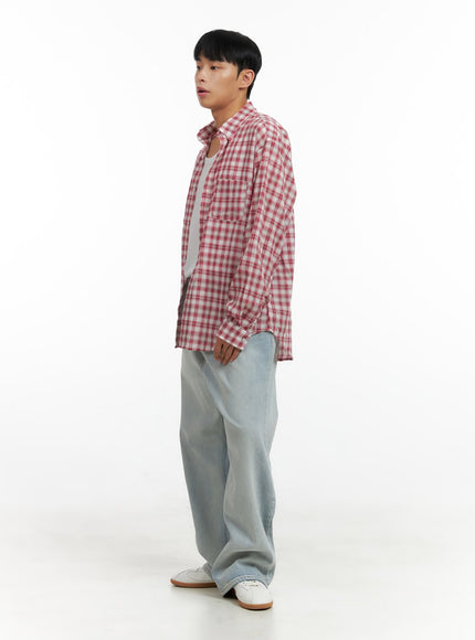 mens-checkered-collared-linen-shirt-cl429