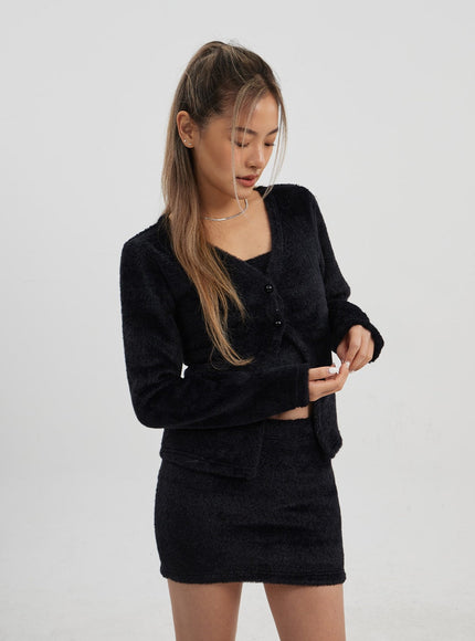 Teddy Cardigan Tube Top And Mini Skirt Set CJ325