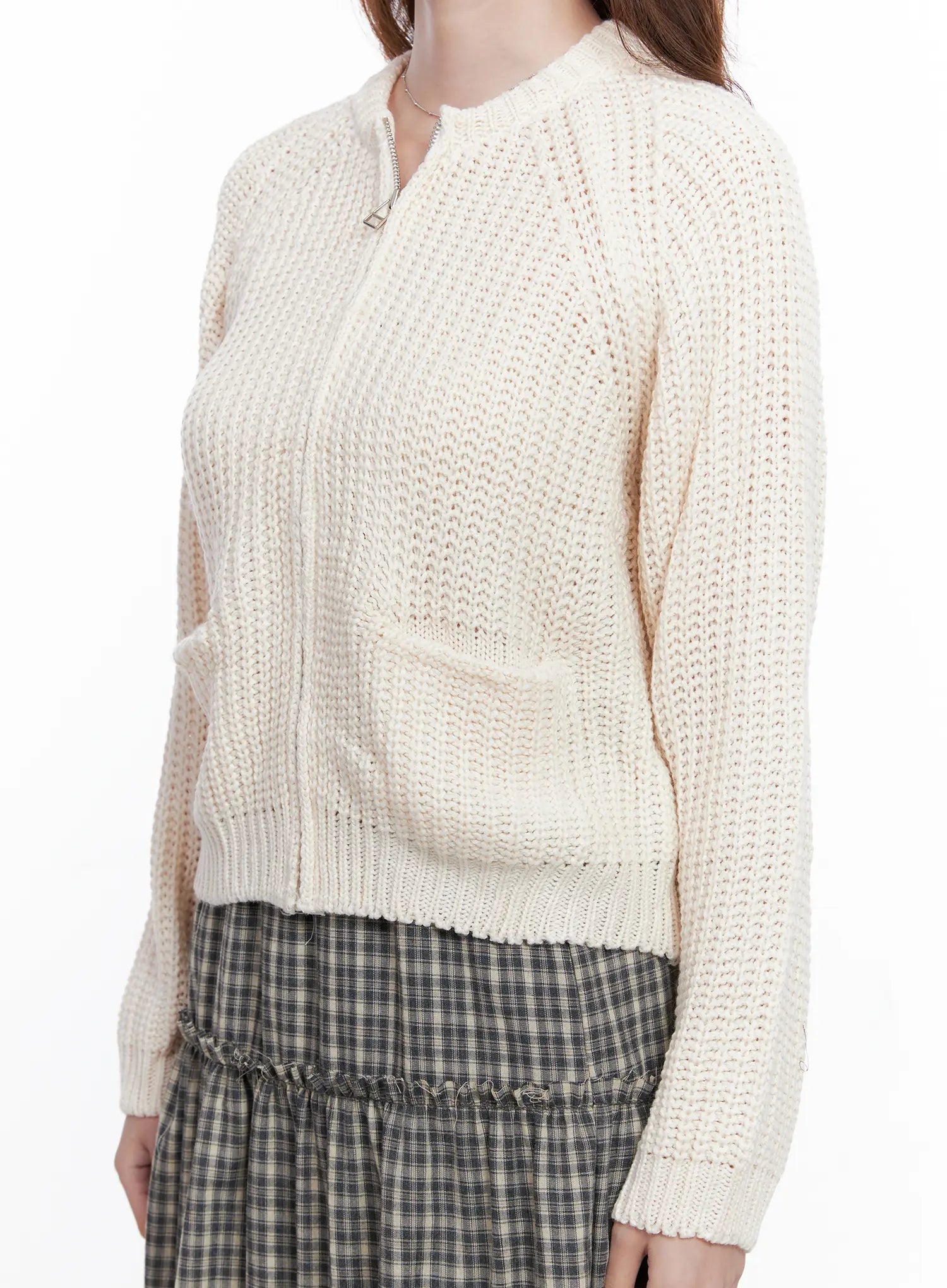 Waffle Knit Zip Up Cardigan CG520