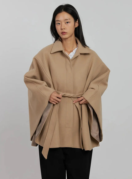 Tie Waist Cape Coat IJ509
