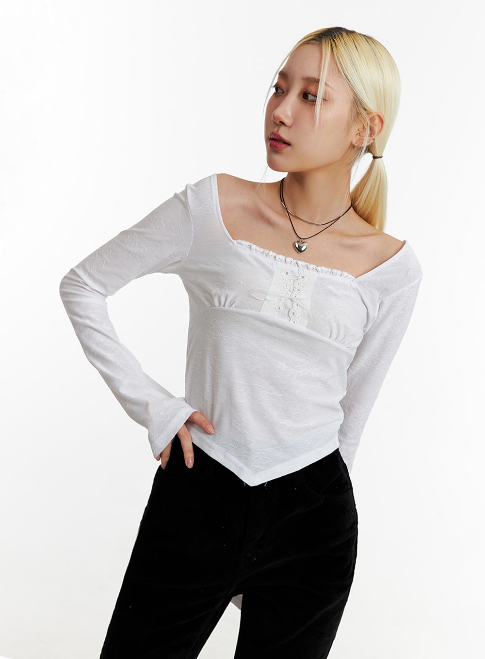 Square Neck Laced Corset Long Sleeve ID315