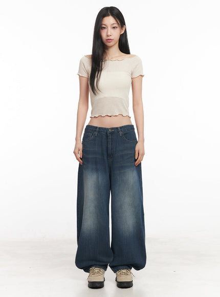 Sheer Frill Off-Shoulder Crop Top IY516