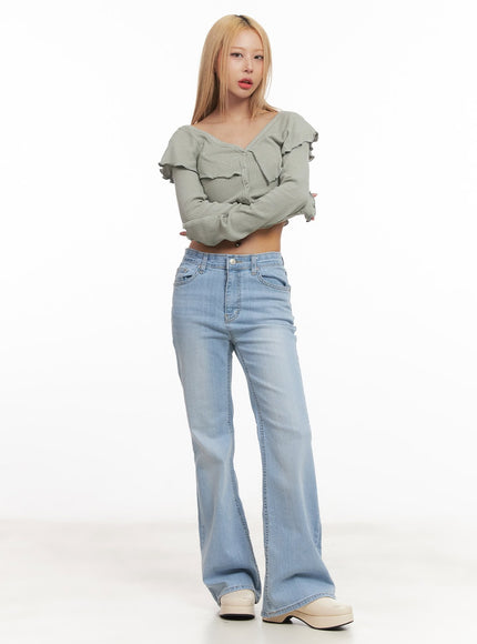 Frill Layered Long-Sleeve Button Crop Top CM505