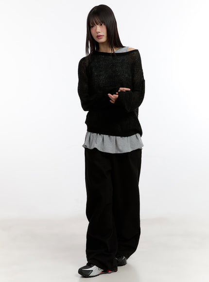 Sheer Knit Long-Sleeve Top CA508