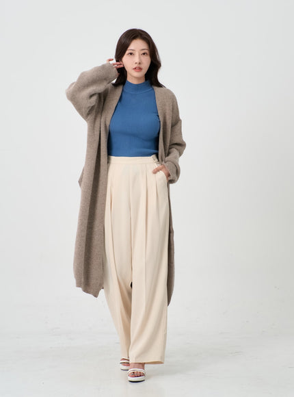 Angora V-Neck No Button Long Cardigan IO12