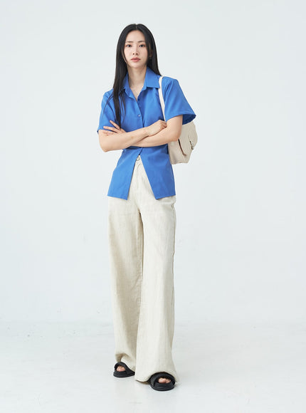 Linen Wide Leg Boot-Cut Pants OU20