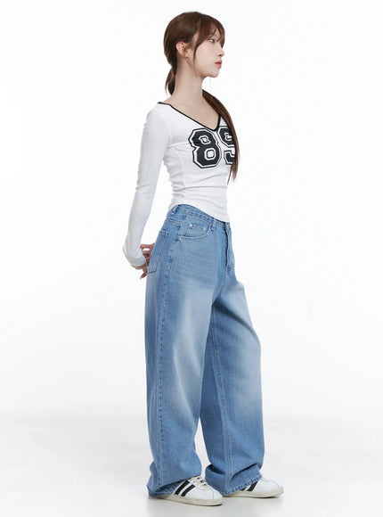 V-Neck Number 89 Long Sleeve Tee CG529