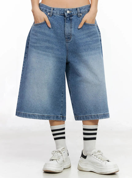 High-Waist Washed Wide-Leg Jorts IA507