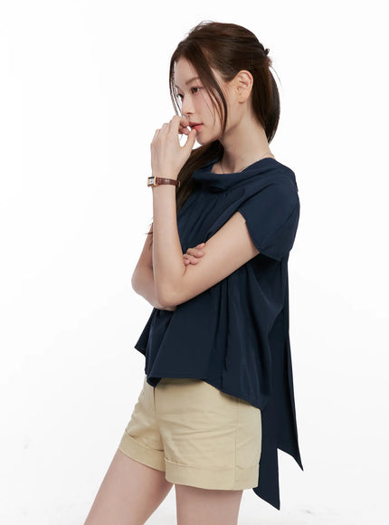shirred-ribbon-short-sleeve-blouse-cl523