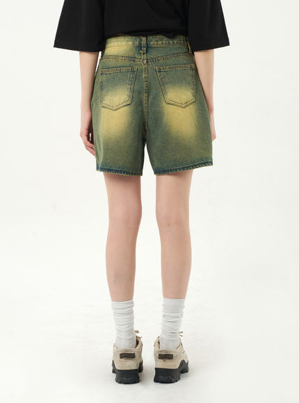 Yellow Wash Denim Shorts CA328