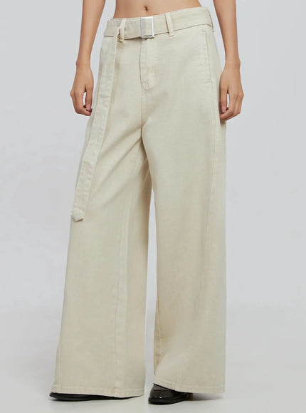 Wide Leg Cotton Belted Trousers IO530