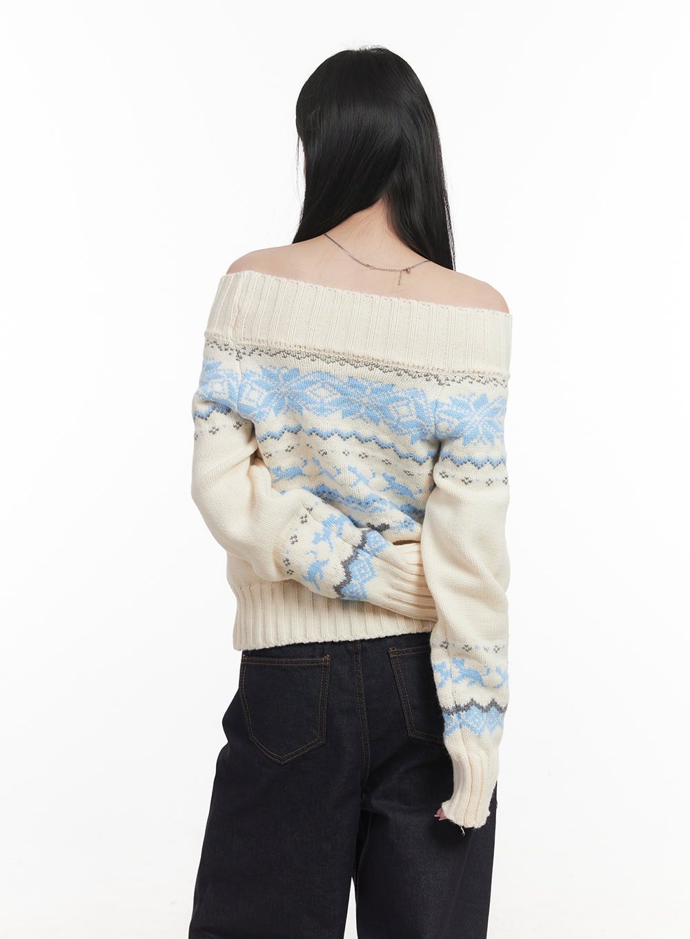 Nordic Print Off-Shoulder Sweater CF514