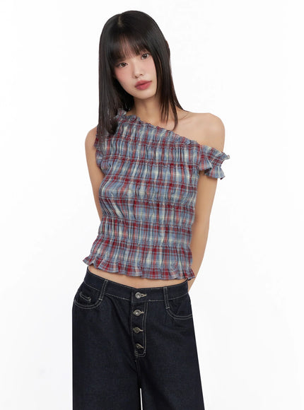 plaid-off-shoulder-blouse-in503
