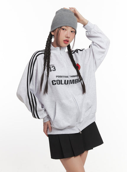 Striped Zip-Up Graphic Track Jacket CF526