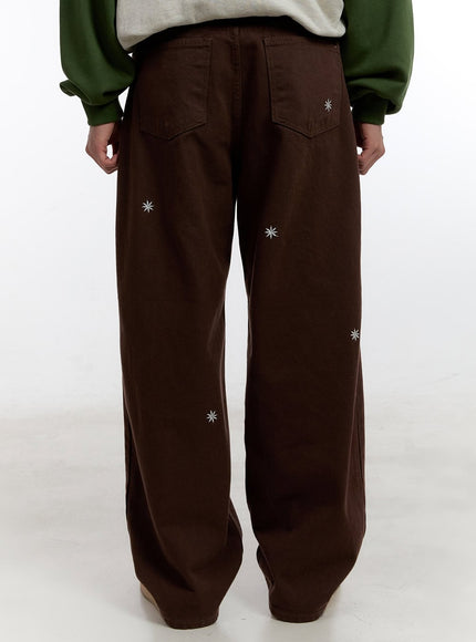 Men's Wide-Leg Pants with Embroidered Flowers IA504