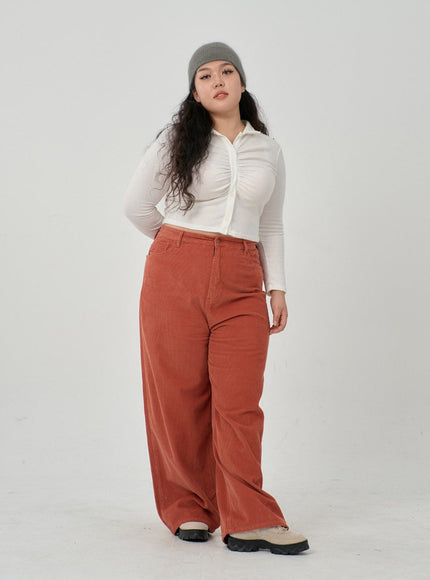 Plus Ruffle Bust Button Cropped Top ID20