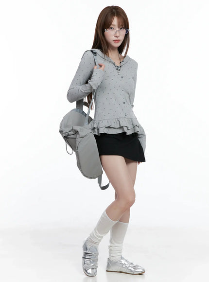 Ruffle Polka-Dot Hooded Cardigan CS501