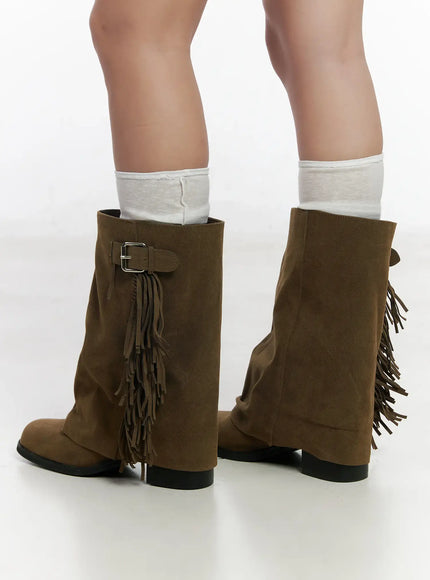 Brown Suede Fringe Boots CF503