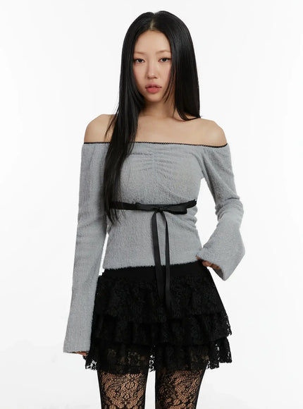 Soft Off-Shoulder Ribbon Top ID525