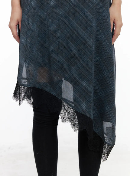 asymmetric-lace-trim-plaid-midi-dress-cf511