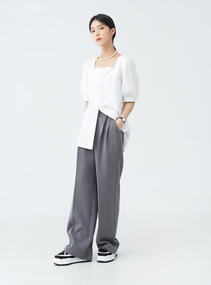 Square Neck Button-Down Slit Blouse OU19