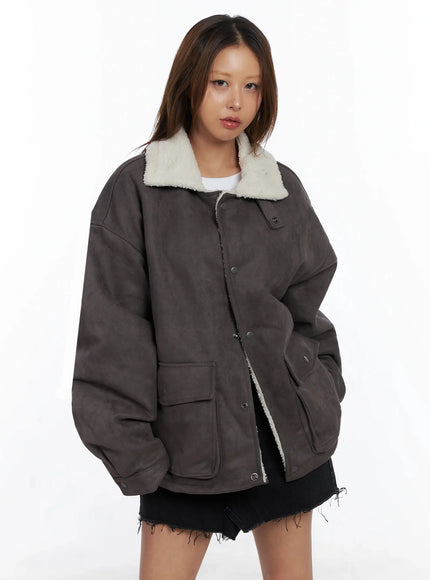 Oversized Suede Shearling Jacket IN528