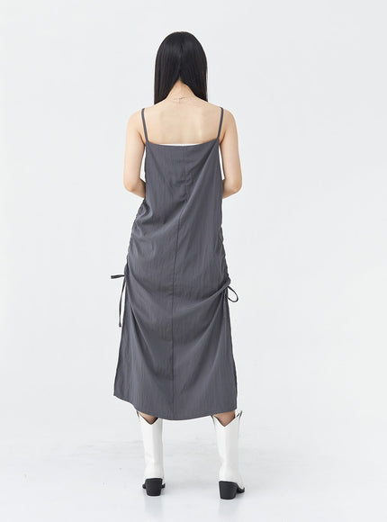 Side Shirring Sleeveless Strap Maxi Dress OG12