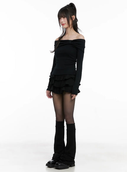 Ribbed Off-Shoulder Long Sleeve Top CG518