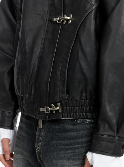 Men's Faux Leather Toggle Buckle Jacket IO517