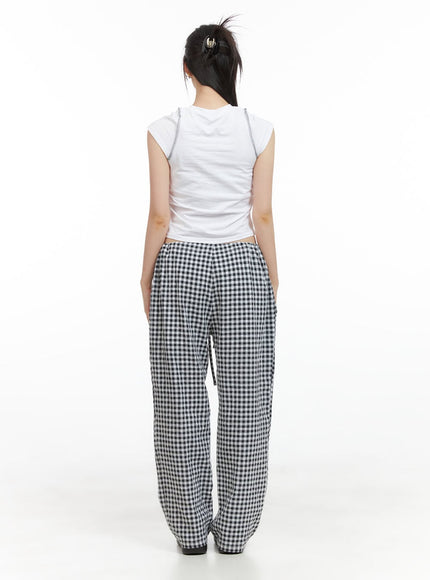 checkered-banded-cotton-wide-leg-pants-cg408