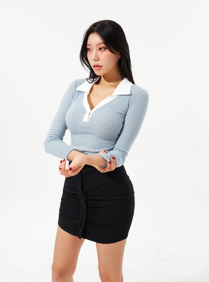 Ribbed Knit V-Neck Top IM323