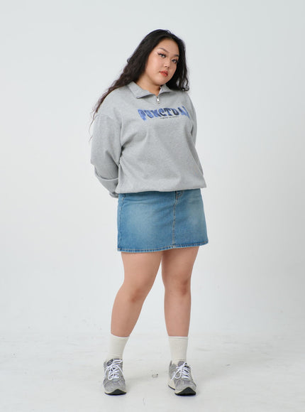 Plus Light Washed Mini Denim Skirt ID27