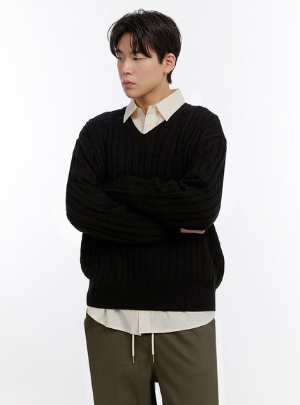 Men's Cable-Knit V-Neck Sweater IF528