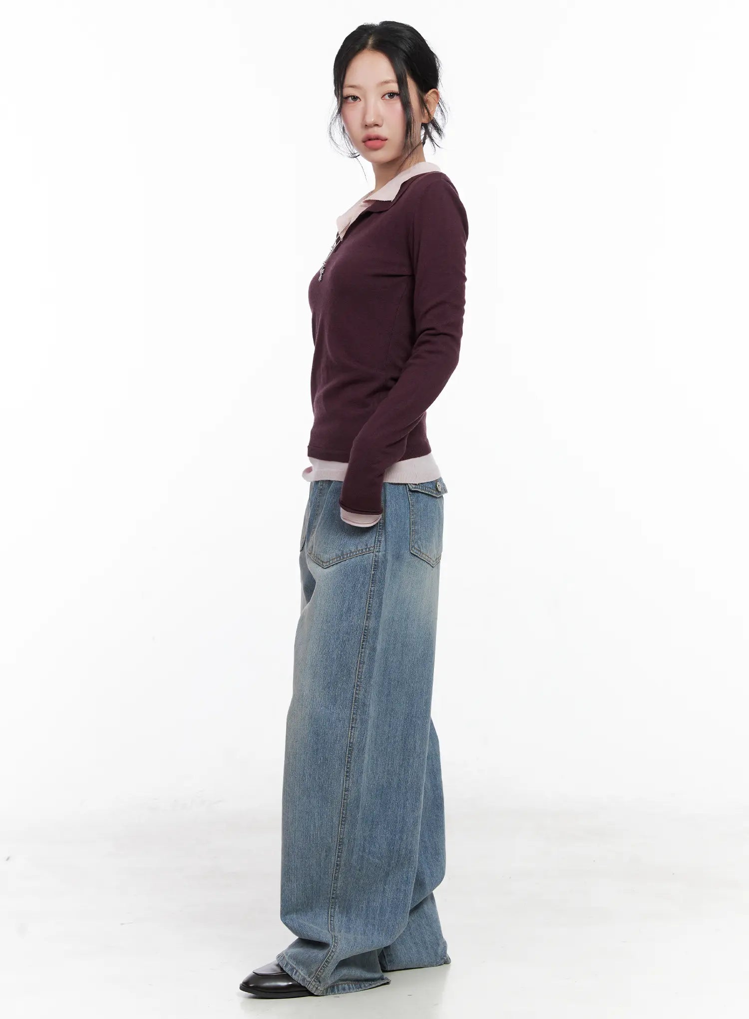 V-Neck Collar Long Sleeve Top CN514