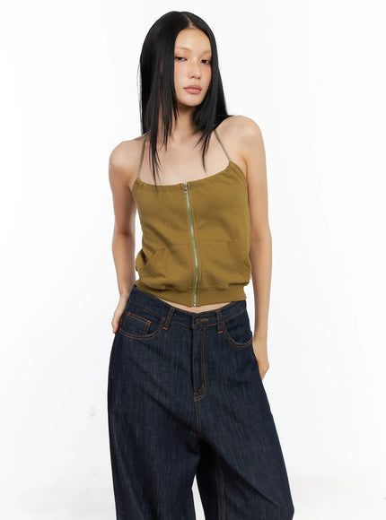 Knit Zip-Up Halter Top CL529