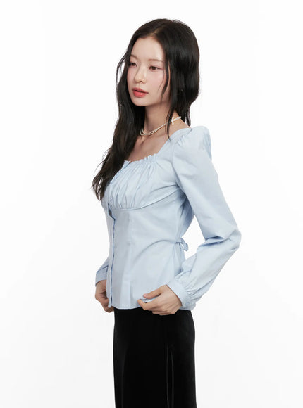 Shirred Square Neck Puff Blouse CN504