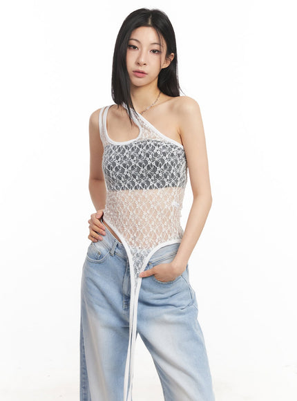 Lace Mesh Asymmetric Tank Top CA516
