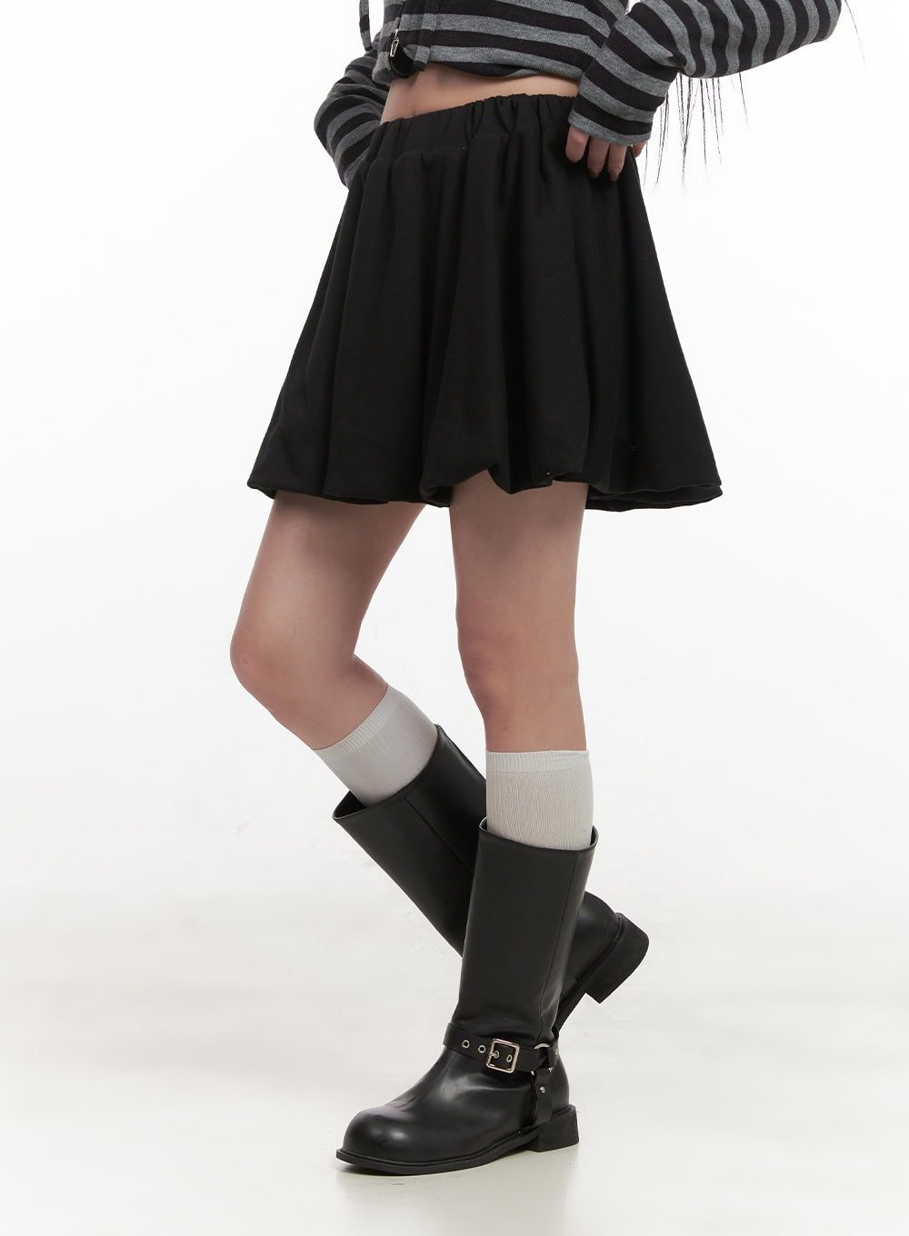 pintuck-flare-mini-skirt-cj516