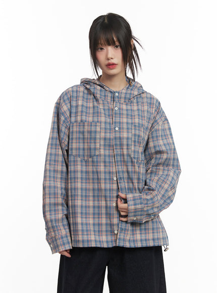 Buttoned Plaid Hooded Shirt CF518