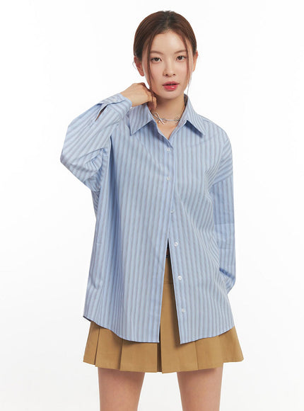 Loose-Fit Collared Striped Button-Up Shirt IM513