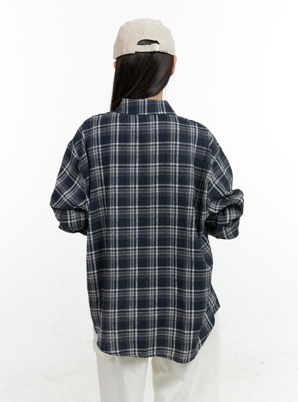 buttoned-long-sleeve-check-blouse-cn406