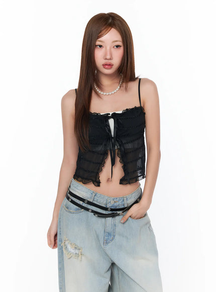 Lace Ribbon Sleeveless Top CA515