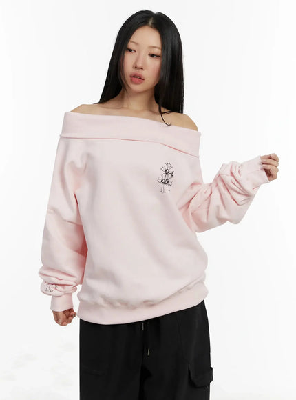 Off-Shoulder Graphic Sweatshirt ID525